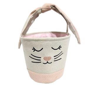 Farmhouse Easter Basket with Embroidere Bunny Face Floppy Ears